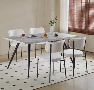 Set of 8 Modern Dining Chairs Teddy Fabric Upholstered Kitchen Chairs with Curved Back Accent Arm Chairs Side Chairs