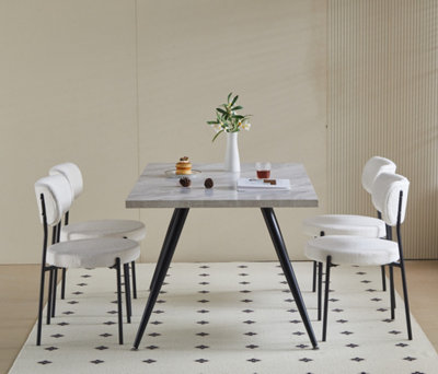 Set of 8 Modern Dining Chairs Teddy Fabric Upholstered Kitchen Chairs with Curved Back Accent Arm Chairs Side Chairs