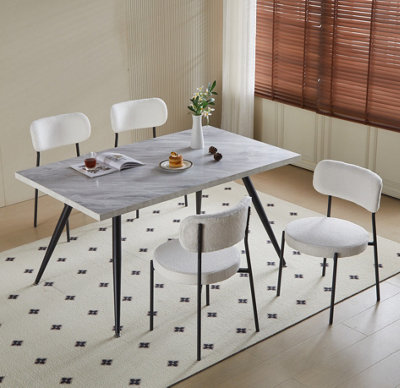 Set of 8 Modern Dining Chairs Teddy Fabric Upholstered Kitchen Chairs with Curved Back Accent Arm Chairs Side Chairs