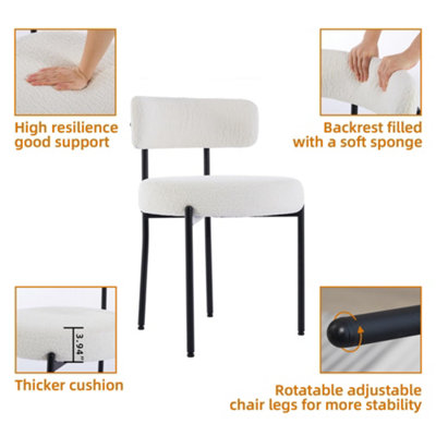 Set of 8 Modern Dining Chairs Teddy Fabric Upholstered Kitchen Chairs with Curved Back Accent Arm Chairs Side Chairs
