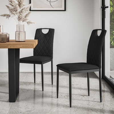 Set Of 8 Monza Faux Leather Dining Chair Modern Padded Seat Metal Legs Kitchen (Black)