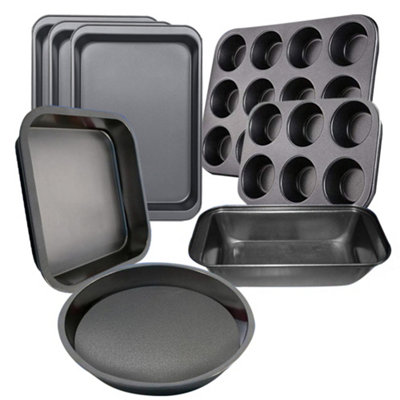 Set Of 8 Non Stick Baking Tray Pan Set Muffin Oven Roasting Bakeware Roast New