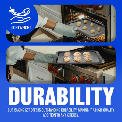 Set Of 8 Non Stick Baking Tray Pan Set Muffin Oven Roasting Bakeware Roast New - 5