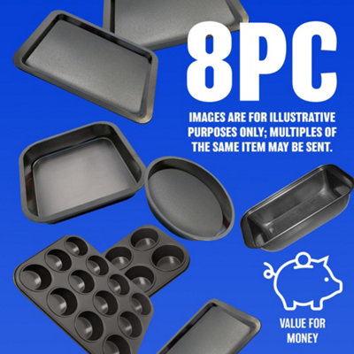 Set Of 8 Non Stick Baking Tray Pan Set Muffin Oven Roasting Bakeware Roast New - 6