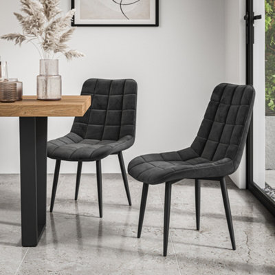 Set Of 8 Nova Modern Velvet Dining Chair Padded Seat Metal Legs Kitchen (Black)