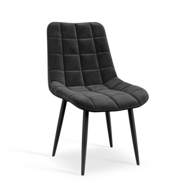 Set Of 8 Nova Modern Velvet Dining Chair Padded Seat Metal Legs Kitchen (Black)