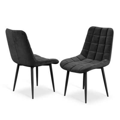 Set Of 8 Nova Modern Velvet Dining Chair Padded Seat Metal Legs Kitchen (Black)