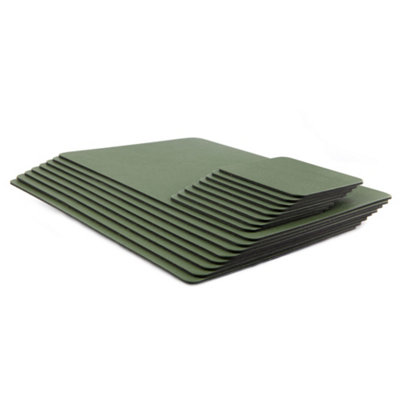 Set of 8 Olive Green Recycled Leather Placemats and 8 Leather Coasters