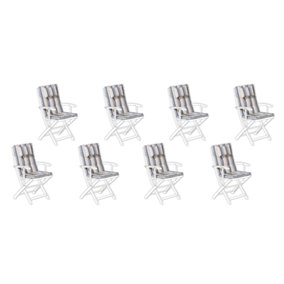 Set of 8 Outdoor Seat/Back Cushions Blue Stripes MAUI