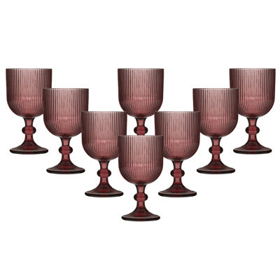 Set of 8 Pink Ribbed Drinking Glasses Wine Goblets Wedding Decorations Ideas