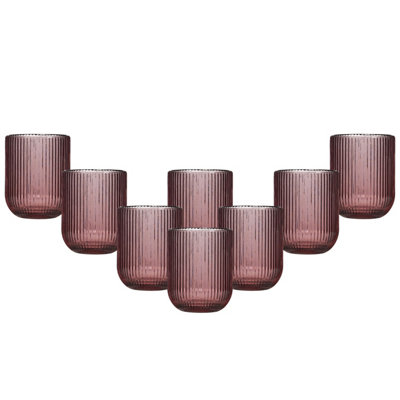 Set of 8 Pink Ribbed Short Tumbler Whisky Glasses Wedding Decorations Ideas