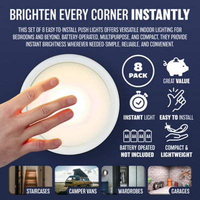 Set Of 8 Push Light Indoor Multipurpose Home Torch Easy Install Bedroom ...
