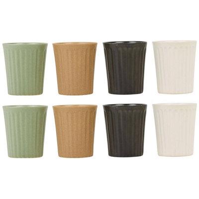 Set of 8 - Ribbed Stoneware Espresso Mugs 150ml