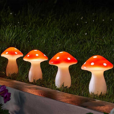 Set of 8 Solar Power Fairy Mushroom Stake Lights Outdoor Garden Pathway ...