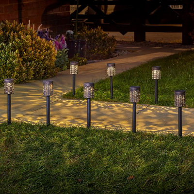 Set of 8 Solar Powered Stake Lights with Cut-Out Design - Outdoor Garden LED Silhouette Effect Pathway Lighting - Each H36cm