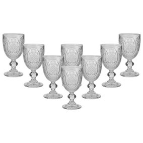 Set of 8 Vintage Clear Embossed Drinking Goblet Wine Glasses Father's Day Gifts Ideas