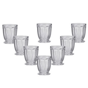 Set of 8 Vintage Clear Embossed Drinking Short Tumbler Whisky Glasses Father's Day Gifts Ideas