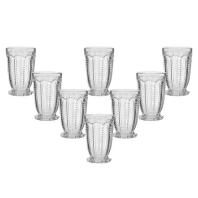 Set of 8 Vintage Clear Embossed Drinking Tall Tumbler Glasses Father's Day Wedding Decorations Ideas