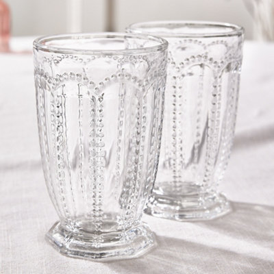 Set of 8 Vintage Clear Embossed Drinking Tall Tumbler Glasses Father's Day Wedding Decorations Ideas
