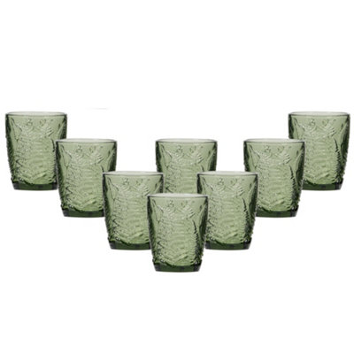 Set of 8 Vintage Green Leaf Embossed Drinking Glass Tumblers Wedding Decorations Ideas