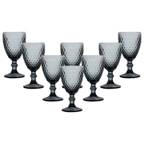 Set of 8 Vintage Grey Diamond Embossed Drinking Wine Glass Goblets