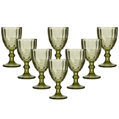 Set of 8 Vintage Luxury Green Drinking Wine Glass Wine Goblets 350ml