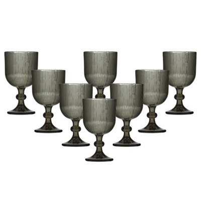 Set of 8 Vintage Luxury Grey Ribbed Drinking Wine Glass Wine Goblets ...