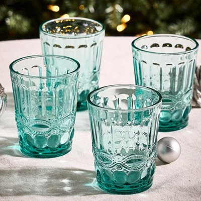 Set of 8 Vintage Luxury Turquoise Drinking Glass Whiskey Glass Tumblers ...