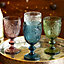 Set of 8 Vintage Mix Match Pink, Blue, Clear & Green Drinking Wine Glass Goblets
