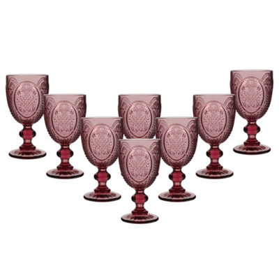 Set of 8 Vintage Pink Embossed Drinking Wine Glass Goblets Father's Day Wedding Decorations Ideas