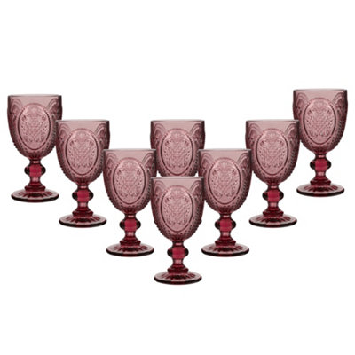 Set of 8 Vintage Pink Embossed Drinking Wine Glass Goblets Wedding Decorations Ideas