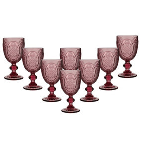 Set of 8 Vintage Pink Embossed Drinking Wine Glass Goblets