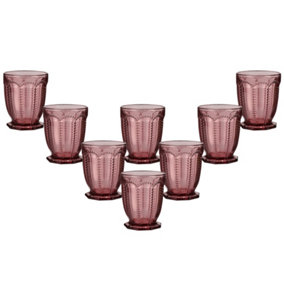 Set of 8 Vintage Purple Embossed Drinking Short Tumbler Whisky Glasses