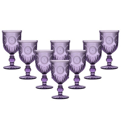 Set of 8 Vintage Purple Embossed Drinking Wine Glass Goblets Father's Day Wedding Decorations Ideas