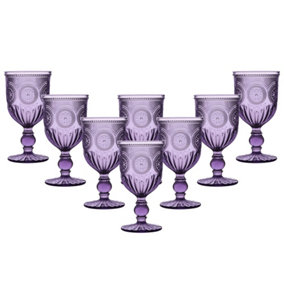Set of 8 Vintage Purple Embossed Drinking Wine Glass Goblets