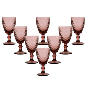 Set of 8 Vintage Red Diamond Embossed Drinking Wine Glass Goblets