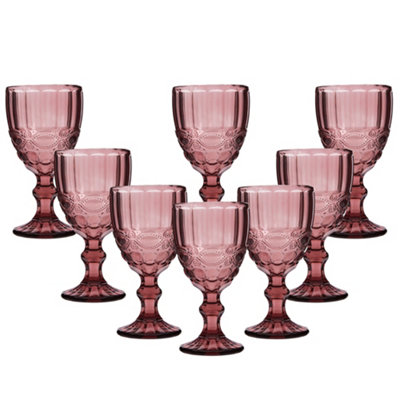 Set of 8 Vintage Rose Quartz Drinking Wine Glass Goblets | DIY at B&Q