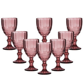 Set of 8 Vintage Rose Quartz Drinking Wine Glass Goblets