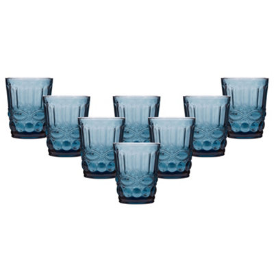 Set of 8 Vintage Sapphire Blue Drinking Tumbler Whisky Glasses Father's Day Wedding Decorations Ideas