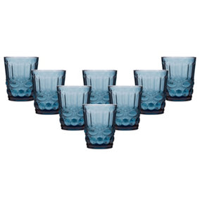 Set of 8 Vintage Sapphire Blue Drinking Tumbler Whisky Glasses