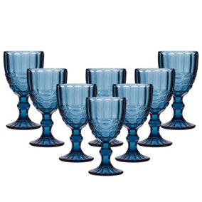Set of 8 Vintage Sapphire Blue Drinking Wine Glass Goblets