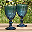 Set of 8 Vintage Sapphire Blue Drinking Wine Glass Goblets