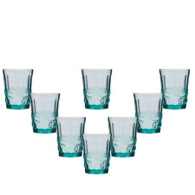 Set of 8 Vintage Turquoise Drinking Tumbler Whisky Glasses
