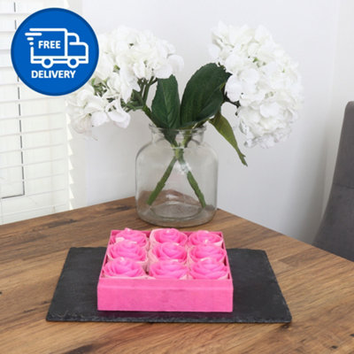 Set of 9 Candles Pink Rose Flower Detail Candle Gift Set by Laeto Ageless Aromatherapy - FREE DELIVERY INCLUDED