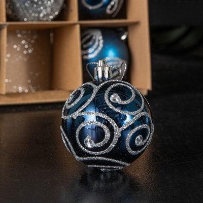 Pack Of 9-60mm Ice Blue Decorated Shatterproof Christmas