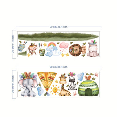 Set of cartoon safari animal wall stickers: cute elephant, zebra ...