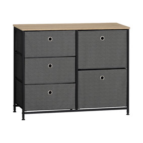 Set of Charcoal Grey Canvas Drawers With Oak effect Melamine Top & Black Metalwork 700mm H x 860mm W x 300mm D
