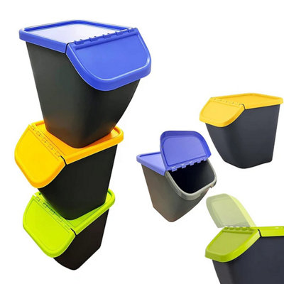 Set Of Colour Coded Pelican Home Kitchen Waste Segregation Bins  6 Bins With 6 Coloured Lids (2 x Green 2 x Blue 2 x Yellow)