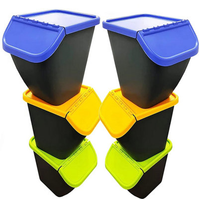 Set Of Colour Coded Pelican Home Kitchen Waste Segregation Bins  9 Bins With 9 Coloured Lids (3 x Green 3 x Blue 3 x Yellow)