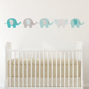 Set of five blue elephant wall stickers